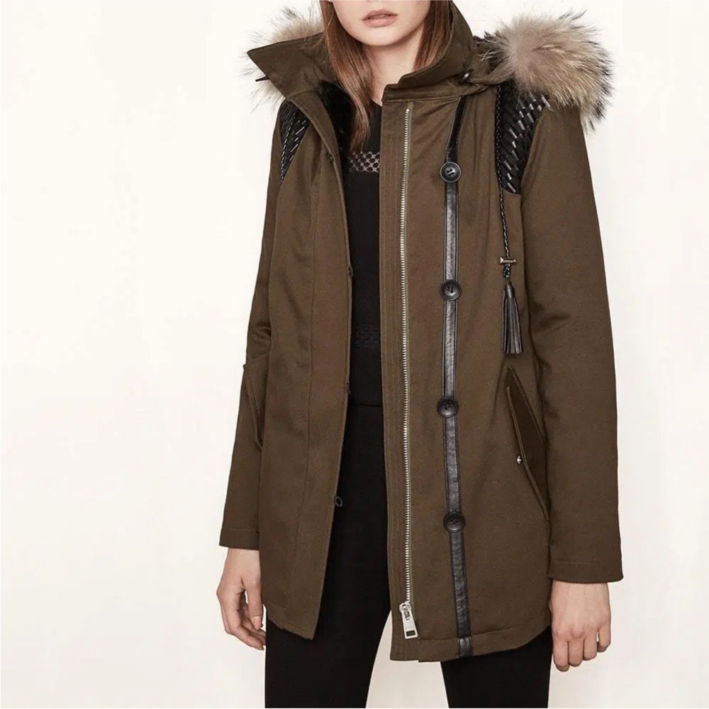 Maje Faux Fur Gove Parka in Olive Polyester